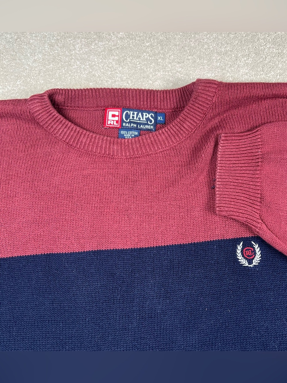 Chaps Ralph Lauren Sweater Crew Neck Striped Knit100% Cotton Casual Men's XL